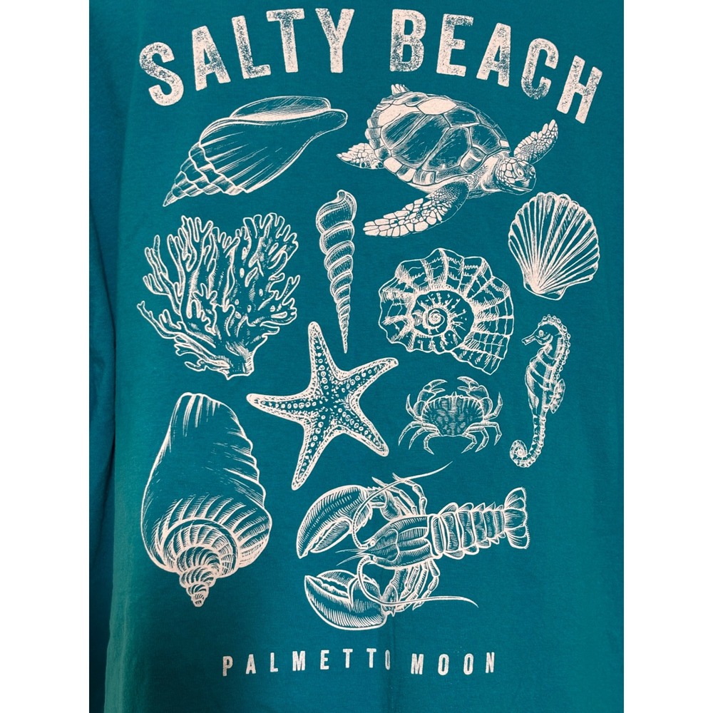 Palmetto Moon Graphic T-Shirt Adult XL Teal Salty Beach Sea Life Excellent OCEAN